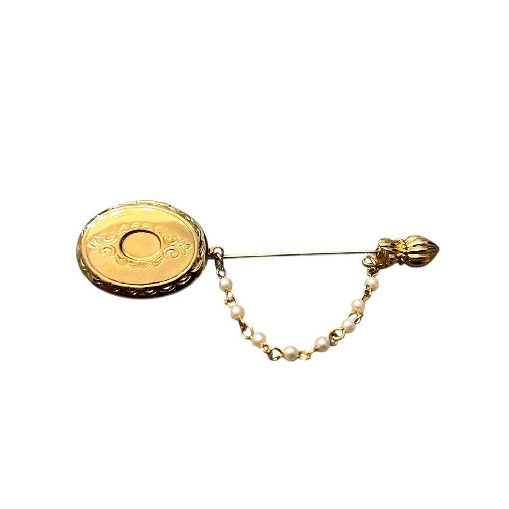 Avon Locket Stick Pin with Faux Pearl Chain